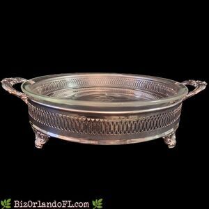 F.B. Rogers Silverplated Casserole Holder / Anchor Hocking Fire-King 10" Insert